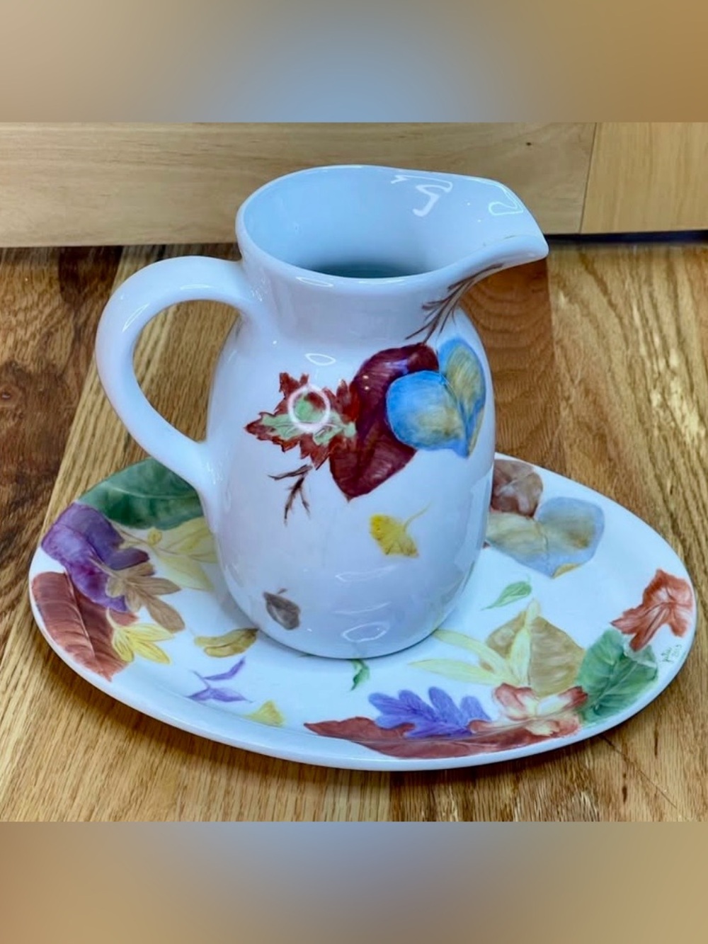 Delco hand-painted pitcher/platter set